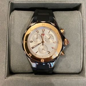 Michele Black/Silver/Rose Gold Watch Rubber Watch
